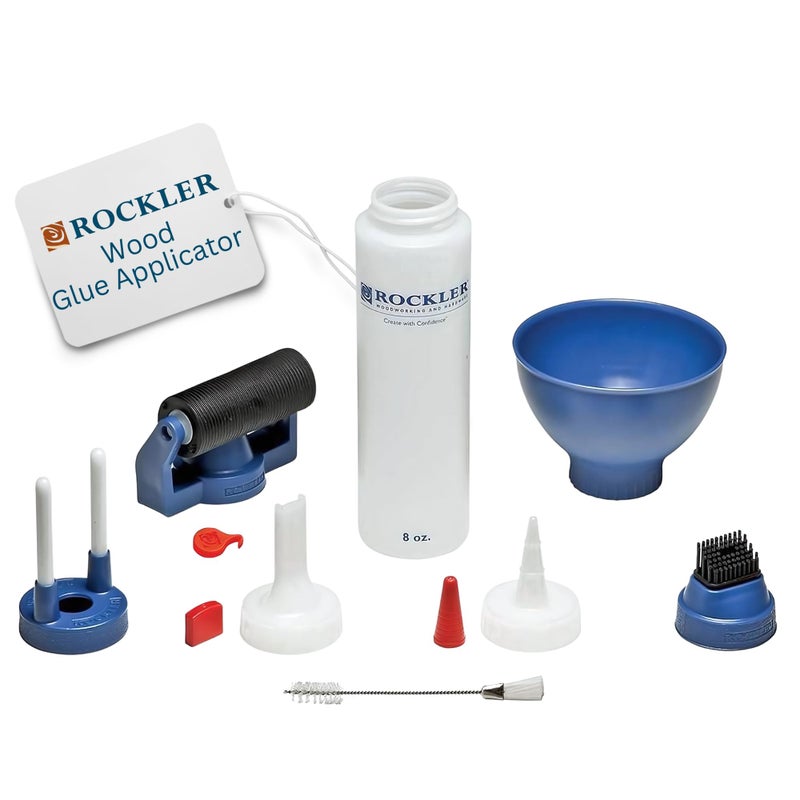 Rockler Wood Glue Applicator Set â€“ Wood Working Glue Bottle (8oz) w/Glue Spout & Red Cap, Glue Line Centering Attachment, Silicone Glue Brush, & More â€“ Easy to Clean Bottle with Brush Applicator - Image 1